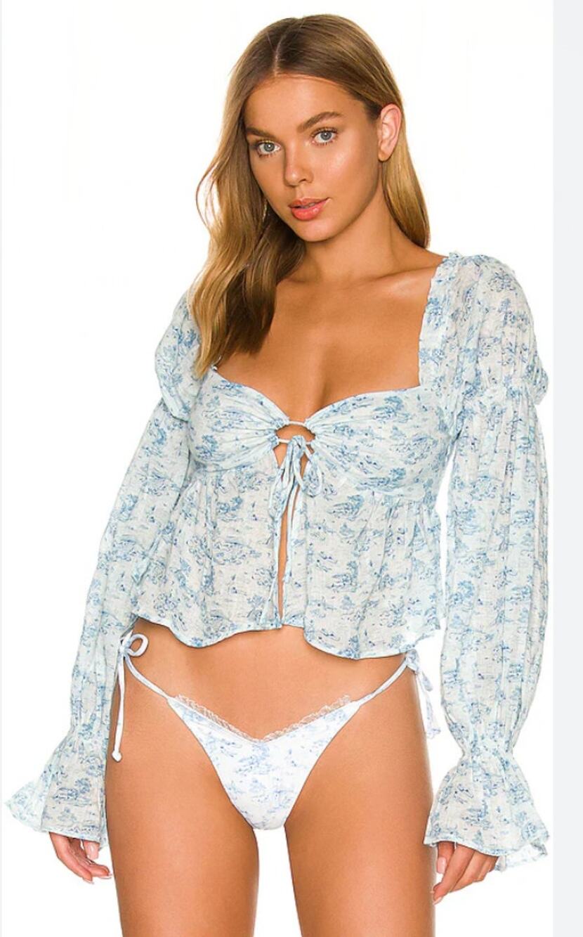 Tularosa Clemency Top in Blue Ivory Womans Small Romantic Milkmaid Ethereal